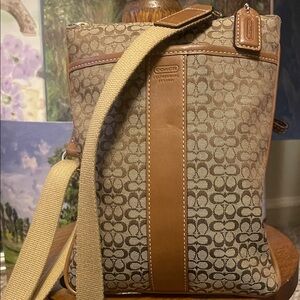 Coach Signature Canvas Messenger Bag in Khaki and Tan